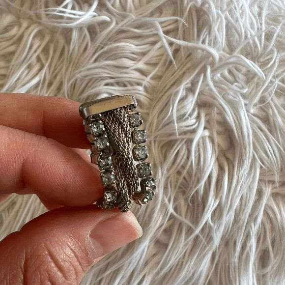 vtg 60s statement clip on earrings goldtone rope square‎ rhinestone glam party - Picture 5 of 9